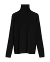 Max Mara Cashmere Blend Turtleneck Sweater With Ribbed Trim In Black