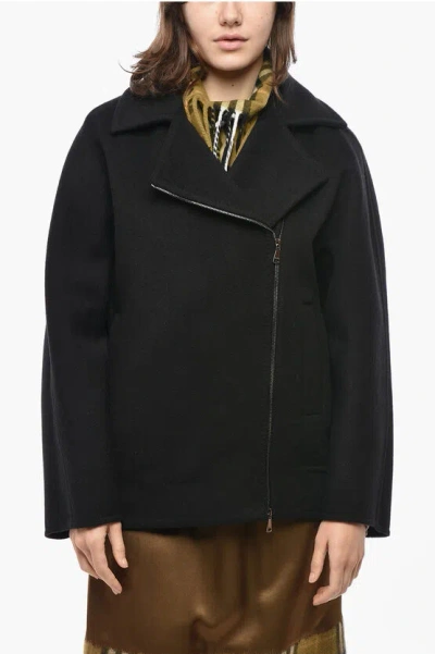 Max Mara Wool Rotondo Coat With Zip Closure In Black