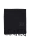 Max Mara Wool Scarf With Logo And Fringed Edges In Black