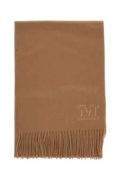 Max Mara Wool Scarf With Subtle Logo In Brown
