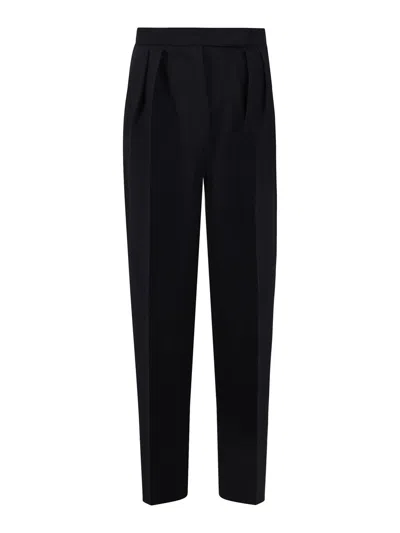 Max Mara Wool Seersucker Trousers In Black