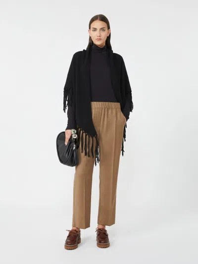 Max Mara Wool Shawl With Fringes In Black