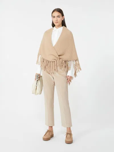 Max Mara Wool Shawl With Fringes In Brown