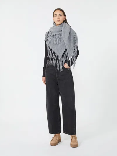 Max Mara Wool Shawl With Fringes In Gray