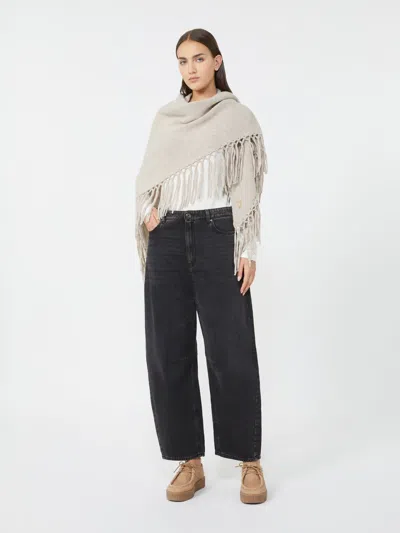 Max Mara Wool Shawl With Fringes In Sand