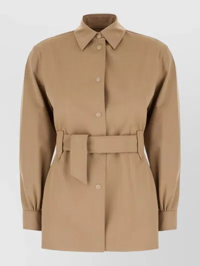 Max Mara Wool Shirt Jacket Belted Waist Long Sleeves In Brown