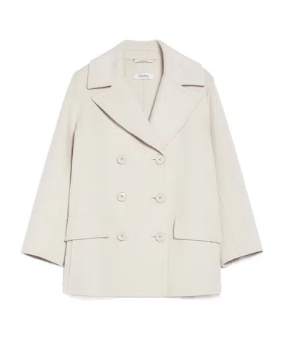Max Mara Wool Short Coat In Ecru