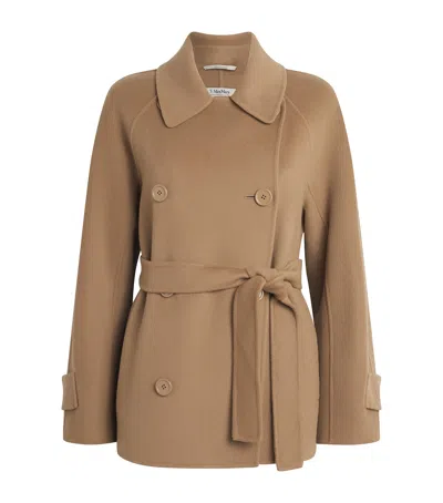 Max Mara Wool Short Trench Coat In Beige