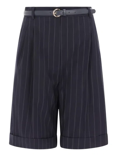 Max Mara Wool Shorts With Belt In Blue