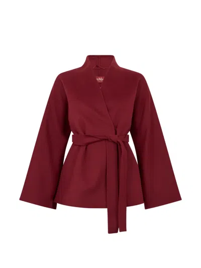 Max Mara Studio Kimono Wool Jacket With Waist Belt In Animal Print