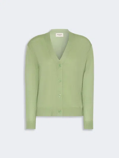 Max Mara Wool, Silk And Cashmere V-neck Cardigan In Green