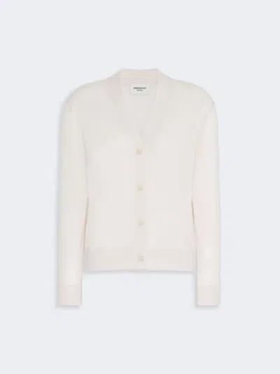 Max Mara Wool, Silk And Cashmere V-neck Cardigan In Ivory