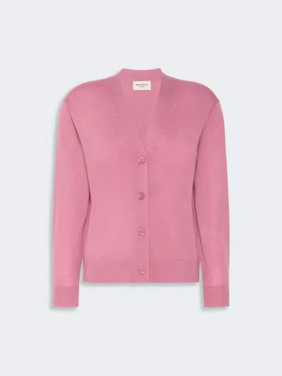 Max Mara Wool, Silk And Cashmere V-neck Cardigan In Raspberry