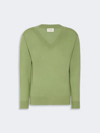 Max Mara Wool, Silk And Cashmere V-neck Sweater In Green