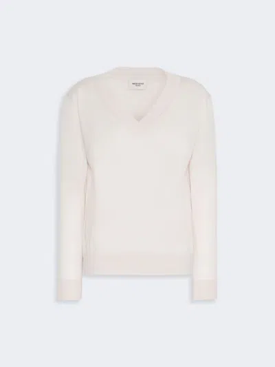 Max Mara Wool, Silk And Cashmere V-neck Sweater In Ivory