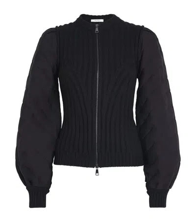 Max Mara Wool-silk Balloon-sleeve Cardigan In Black