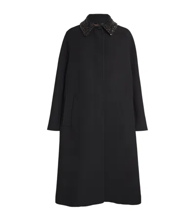 Max Mara Wool-silk Embellished Coat In Black