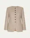 Max Mara Wool Single-breasted Collarless Jacket In Brown