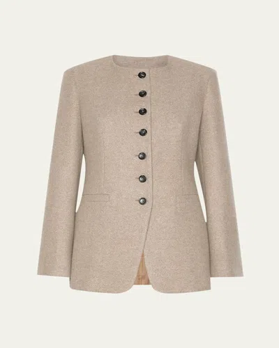 Max Mara Wool Single-breasted Collarless Jacket In Sand Melange