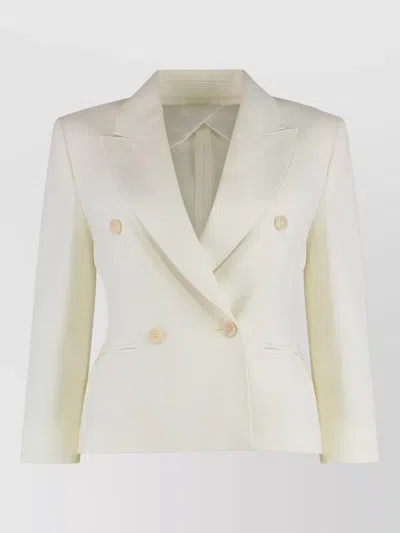 Max Mara Wool Stretch Double Breasted Cropped Blazer In White