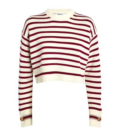 Max Mara Wool Striped Cropped Sweater In White