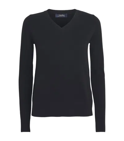 Max Mara V-neck Relaxed Fit Sweater With Ribbed Details In Black