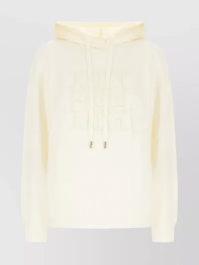 Max Mara Wool Sweater Hooded Design Drawstring Detail In Neutral