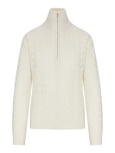 Max Mara Wool Sweater With Cable Knit In White