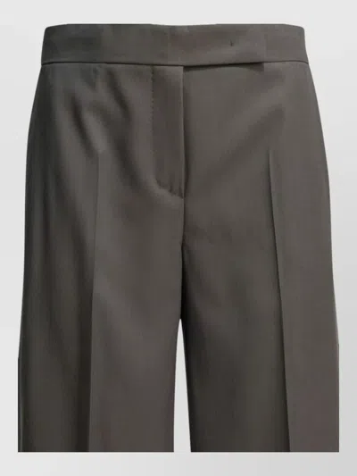 Max Mara Wool Tailored Trousers Pleated Front Wide Leg In Gray