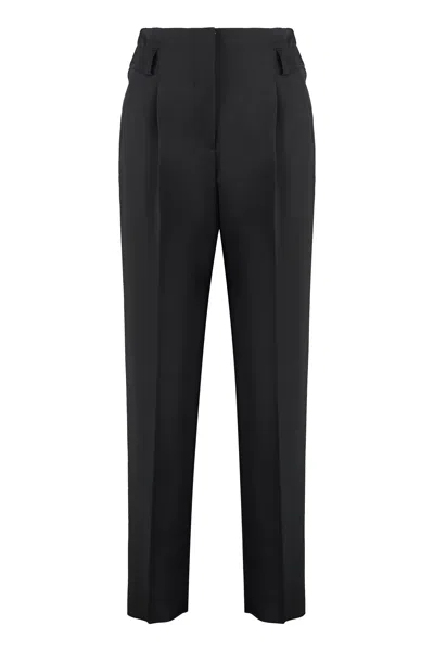 Max Mara Wool Tapered-fit Trousers With Wide Front Pleats In Black