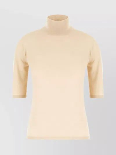 Max Mara Wool Turtleneck Sweater With Half Sleeves In Neutral