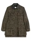Max Mara Herringbone Pattern Wool Jacket With Leather Collar In Black