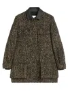 Max Mara Herringbone Pattern Wool Jacket With Leather Collar In Black