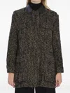 Max Mara Herringbone Pattern Wool Jacket With Leather Collar In Multi