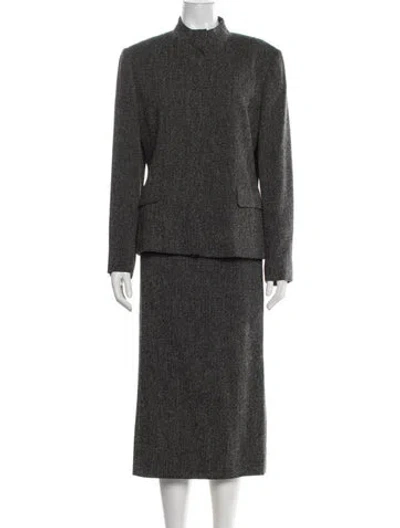 Pre-owned Max Mara Wool Tweed Pattern Skirt Set In Grey