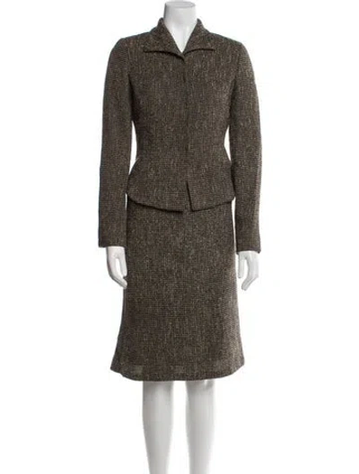 Pre-owned Max Mara Wool Tweed Pattern Skirt Suit In Black