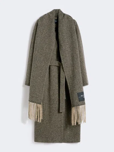 Max Mara Wool Tweed Wrap Coat In Green