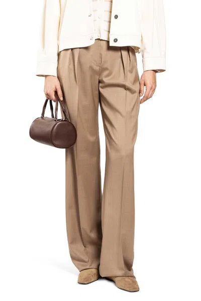 Max Mara Wool Twill Trousers In Brown