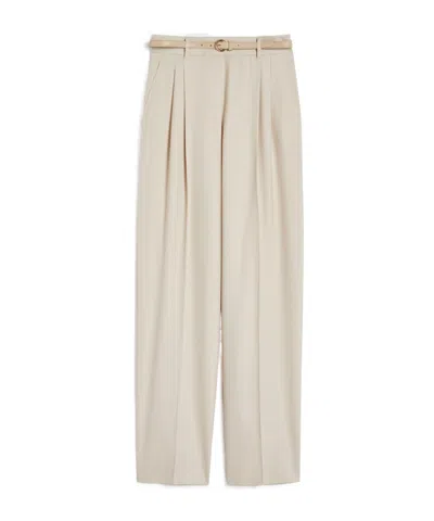 Max Mara Wool Twill Trousers In Neutral