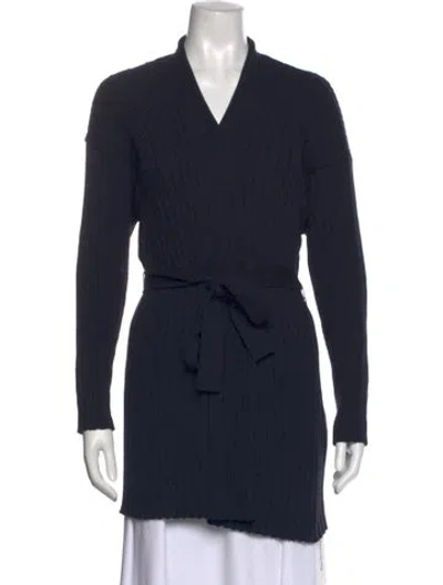 Pre-owned Max Mara Wool V-neck Sweater W/ Tags In Blue