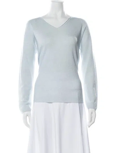 Pre-owned Max Mara Wool V-neck Sweater W/ Tags In Blue/white
