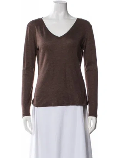 Pre-owned Max Mara Wool V-neck Top In Brown