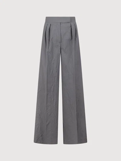Max Mara Wool Wide Leg Trousers In Grey