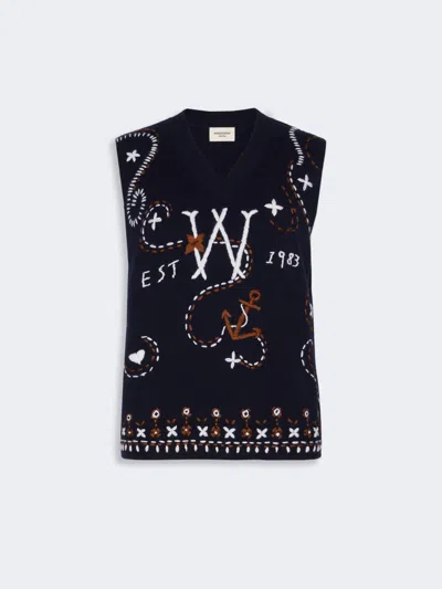 Max Mara Wool Yarn Gilet With Embroidery In Black