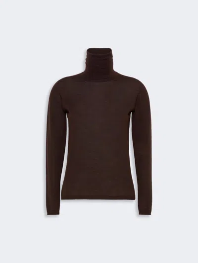 Max Mara Wool Yarn Polo-neck Sweater In Brun Fonce