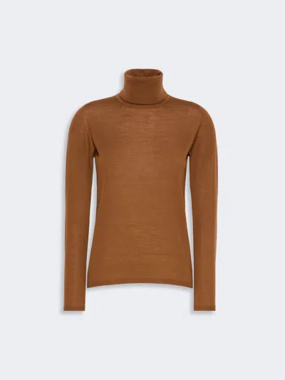 Max Mara Wool Yarn Polo-neck Sweater In Cuir De Vache