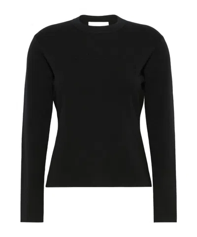 Max Mara Wool Yarn Sweater With Embossed Logo Detail In Black