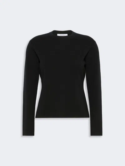 Max Mara Wool Yarn Sweater With Embossed Logo Detail In Noir
