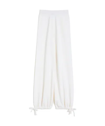 Max Mara Wide-leg Trousers With Gathered Cuffs In Soft Fabric In White