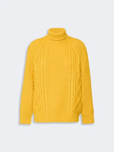 Max Mara Wool Yarn Turtleneck Aran Jumper In Yellow